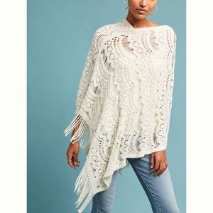 Anthropologie Fringed Lace Poncho
